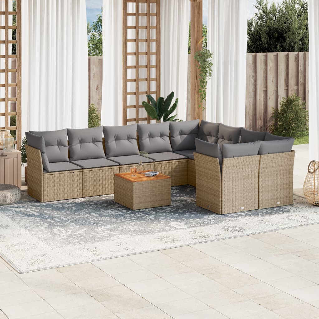 sofasæt til haven 10 dele med hynder polyrattan beige