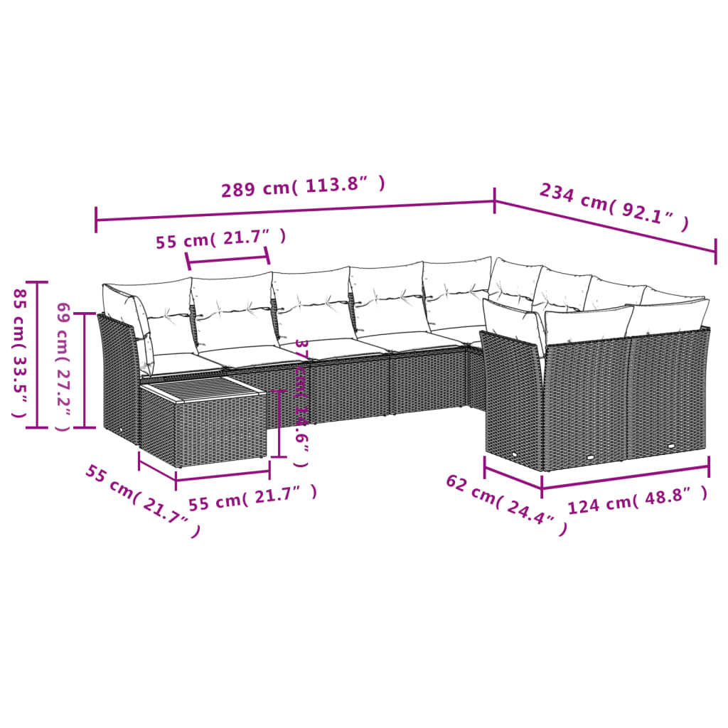 sofasæt til haven 10 dele med hynder polyrattan sort