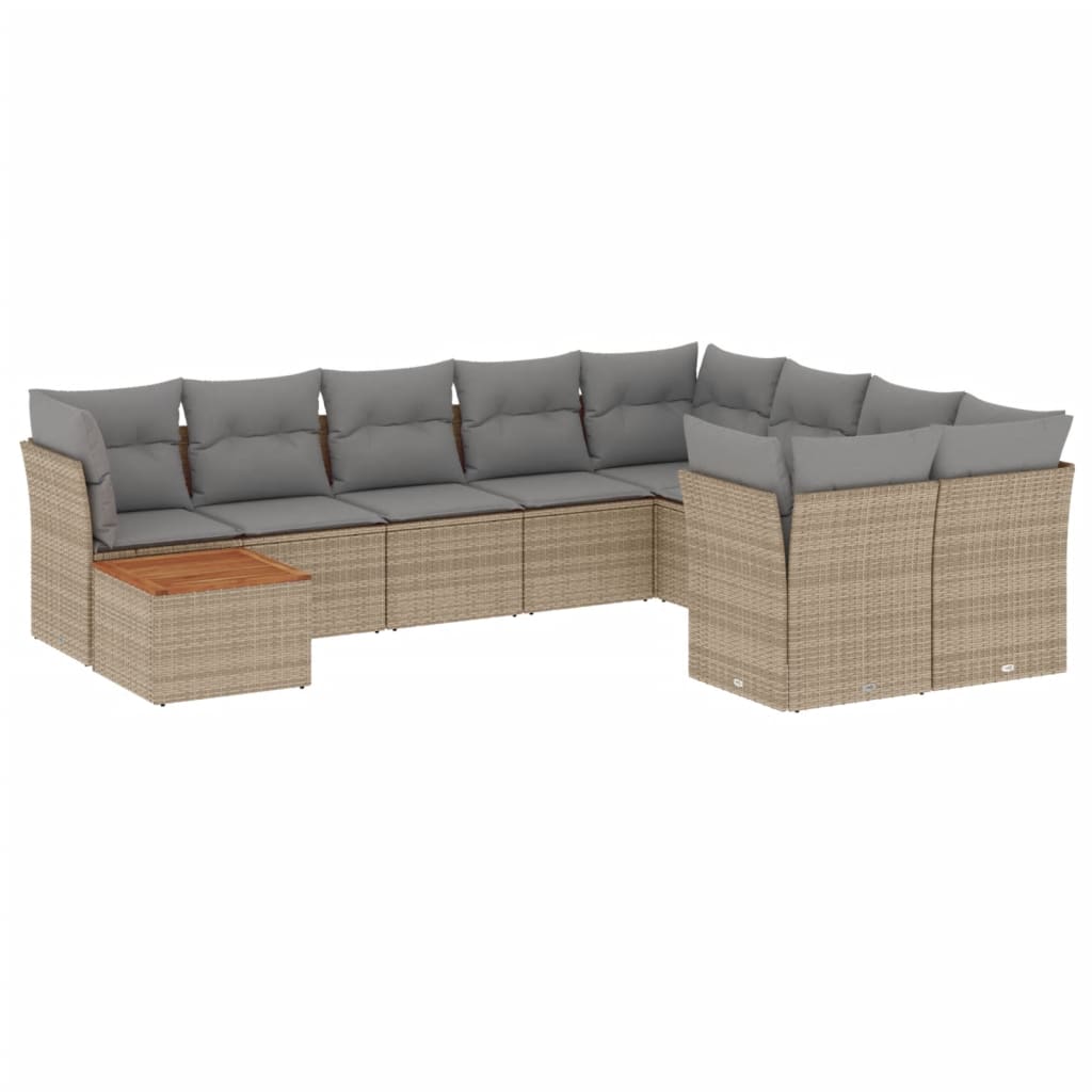 sofasæt til haven 10 dele med hynder polyrattan beige