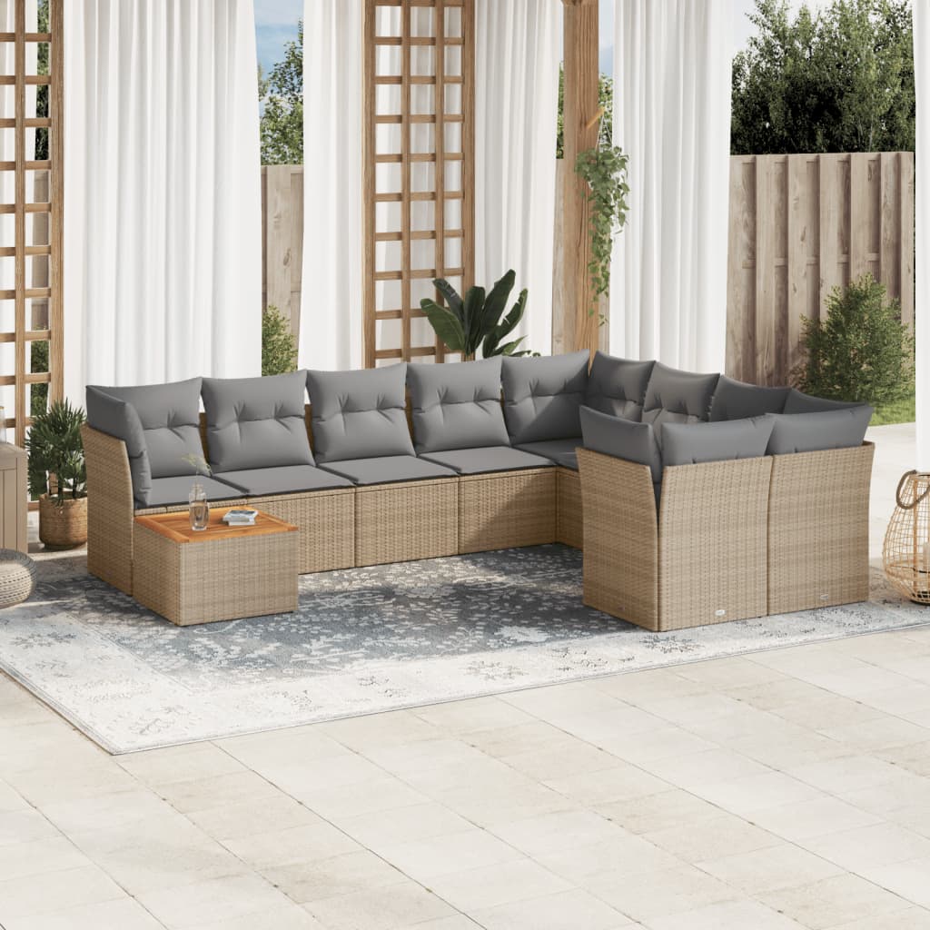 sofasæt til haven 10 dele med hynder polyrattan beige