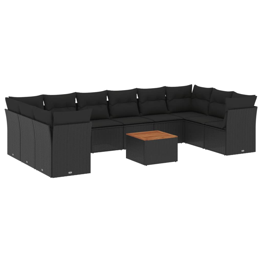 sofasæt til haven 11 dele med hynder polyrattan sort