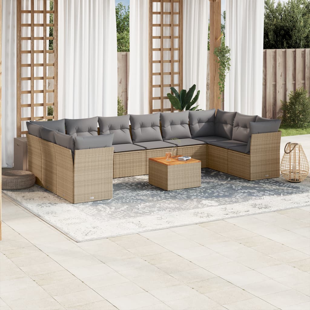 sofasæt til haven 11 dele med hynder polyrattan beige