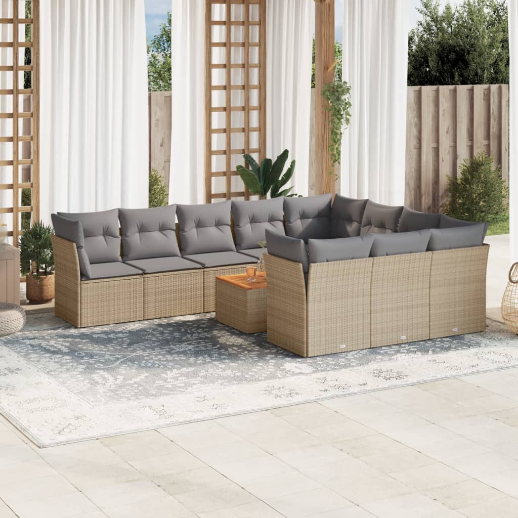 sofasæt til haven 11 dele med hynder polyrattan beige
