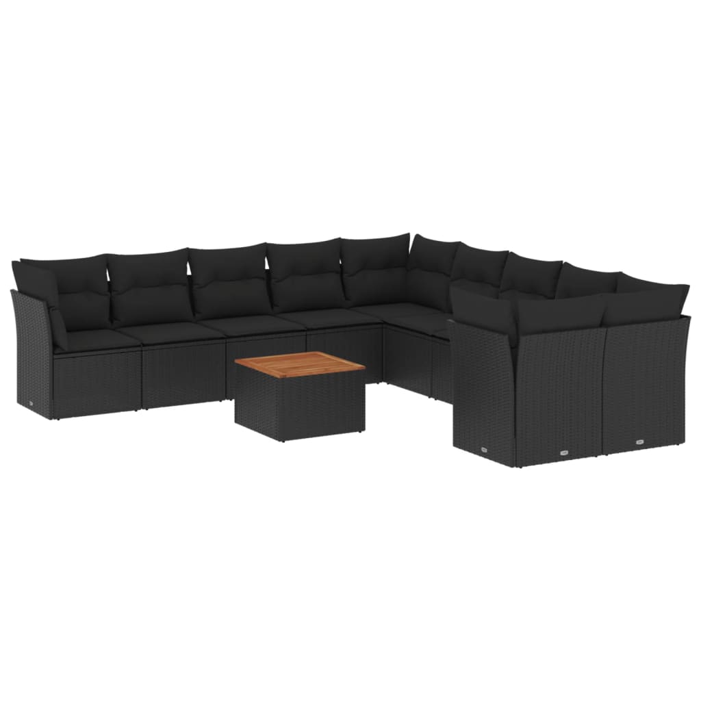 sofasæt til haven 11 dele med hynder polyrattan sort