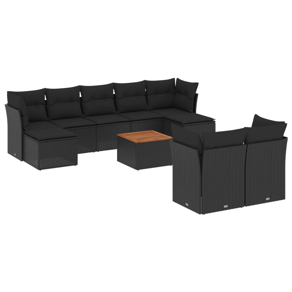sofasæt til haven 10 dele med hynder polyrattan sort