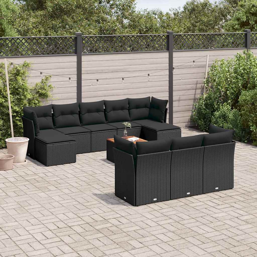 sofasæt til haven 11 dele med hynder polyrattan sort