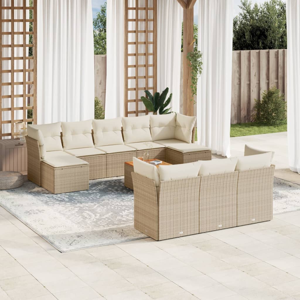 sofasæt til haven 11 dele med hynder polyrattan beige