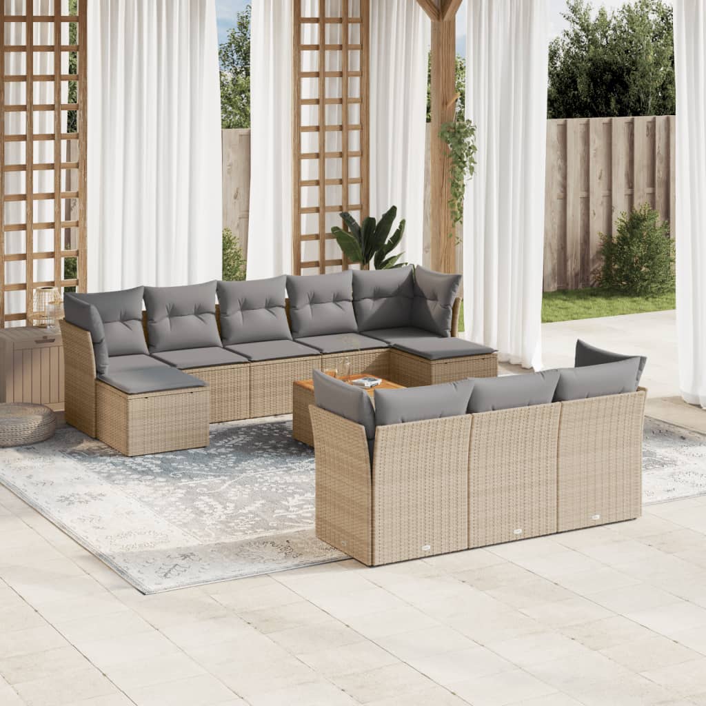 sofasæt til haven 11 dele med hynder polyrattan beige