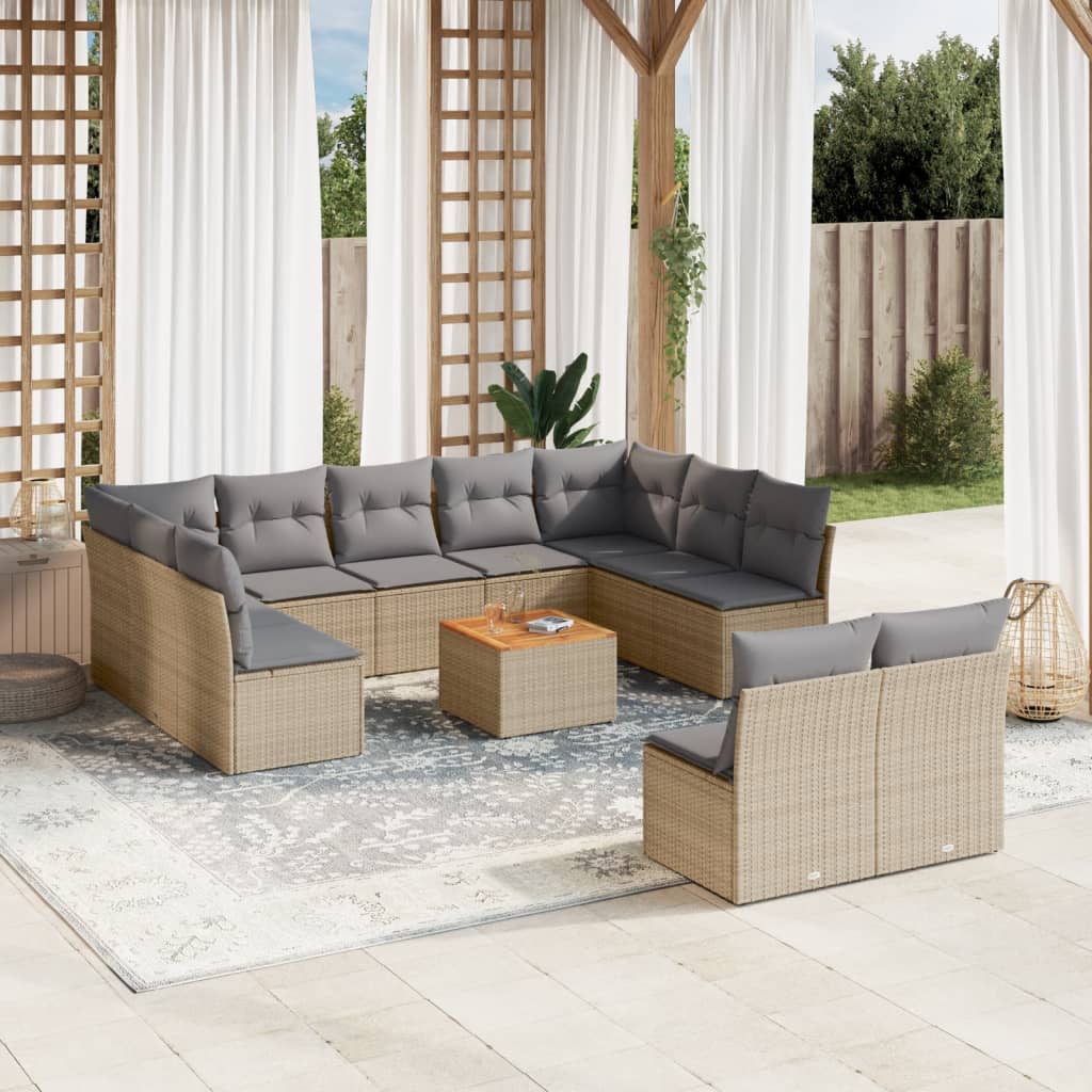 sofasæt til haven 12 dele med hynder polyrattan beige