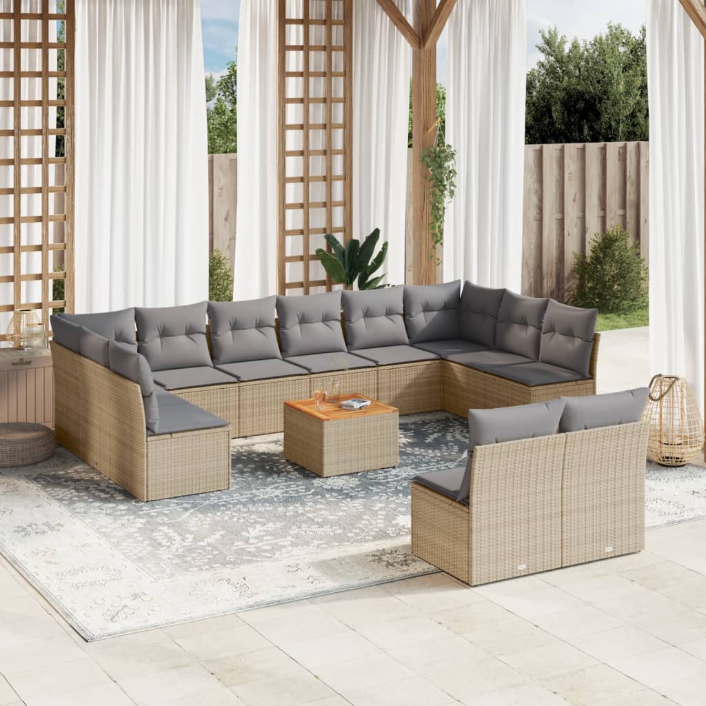 sofasæt til haven 13 dele med hynder polyrattan beige