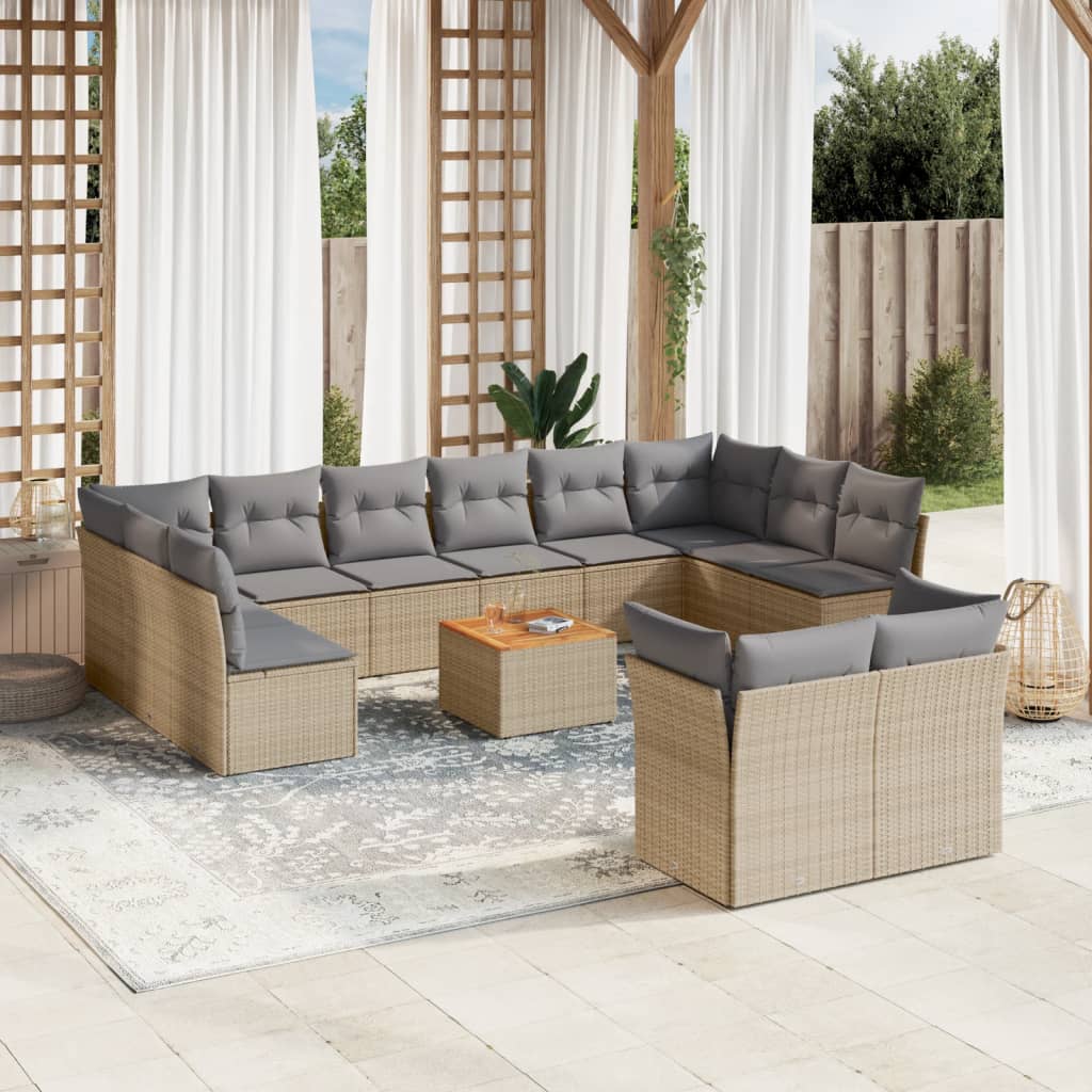 sofasæt til haven 13 dele med hynder polyrattan beige