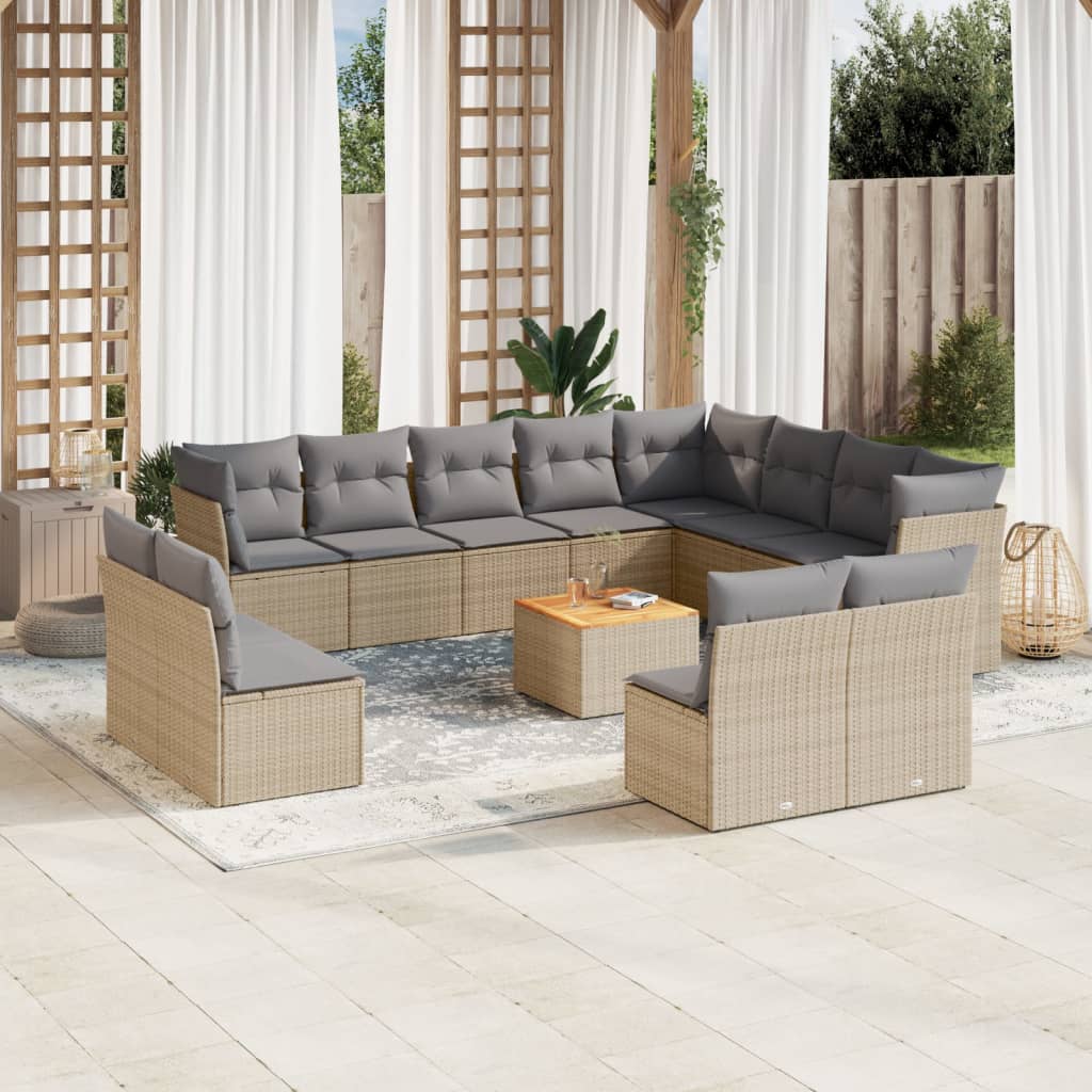 sofasæt til haven 13 dele med hynder polyrattan beige