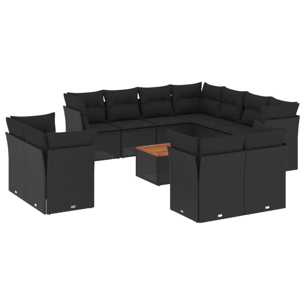 sofasæt til haven 12 dele med hynder polyrattan sort