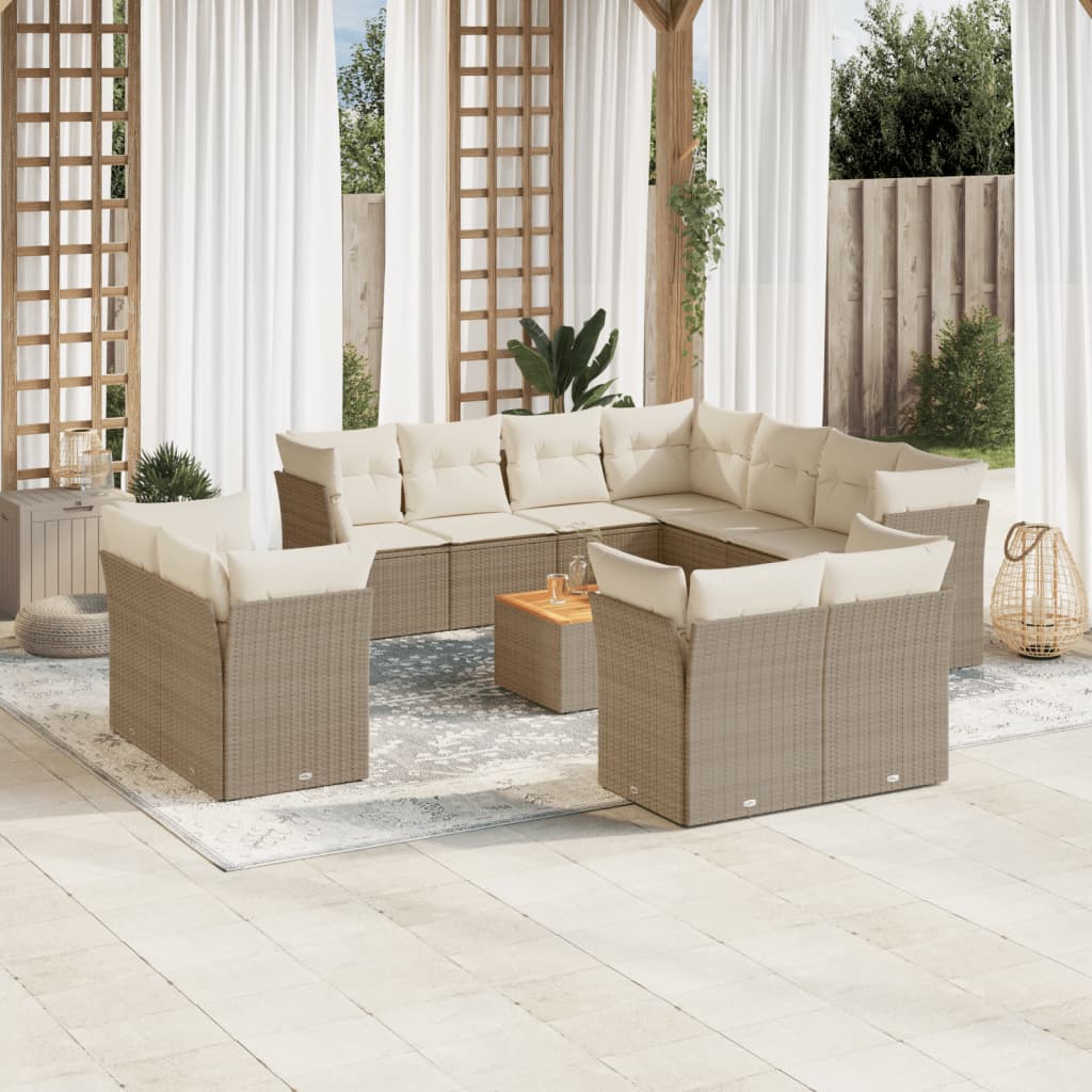 sofasæt til haven 12 dele med hynder polyrattan beige