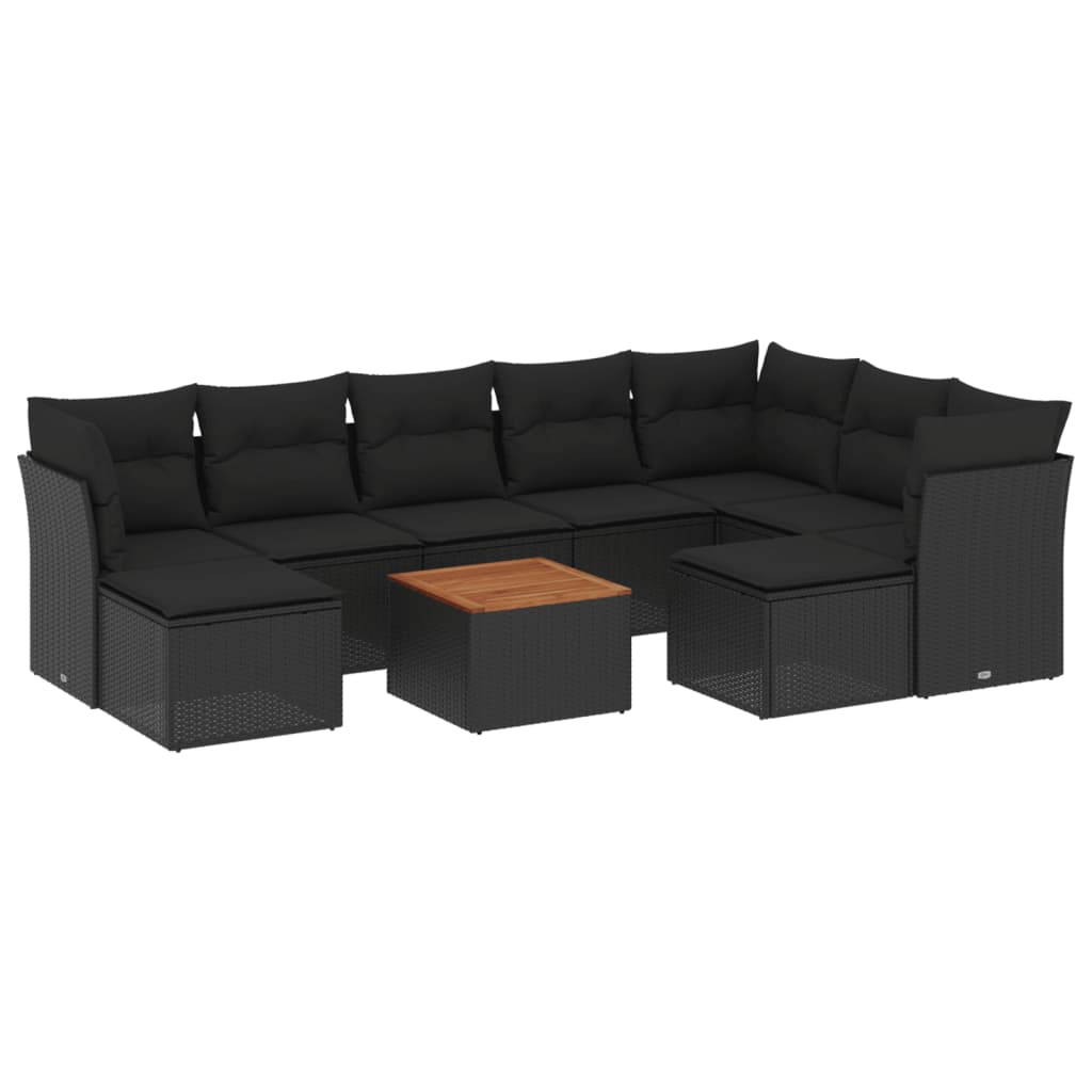 sofasæt til haven 10 dele med hynder polyrattan sort