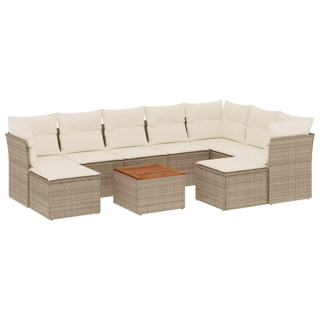 sofasæt til haven 10 dele med hynder polyrattan beige