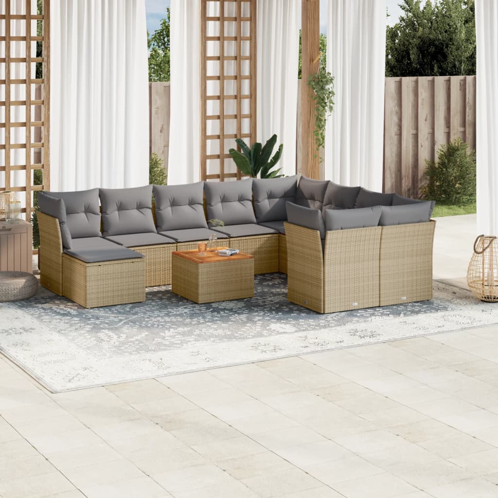 sofasæt til haven 11 dele med hynder polyrattan beige