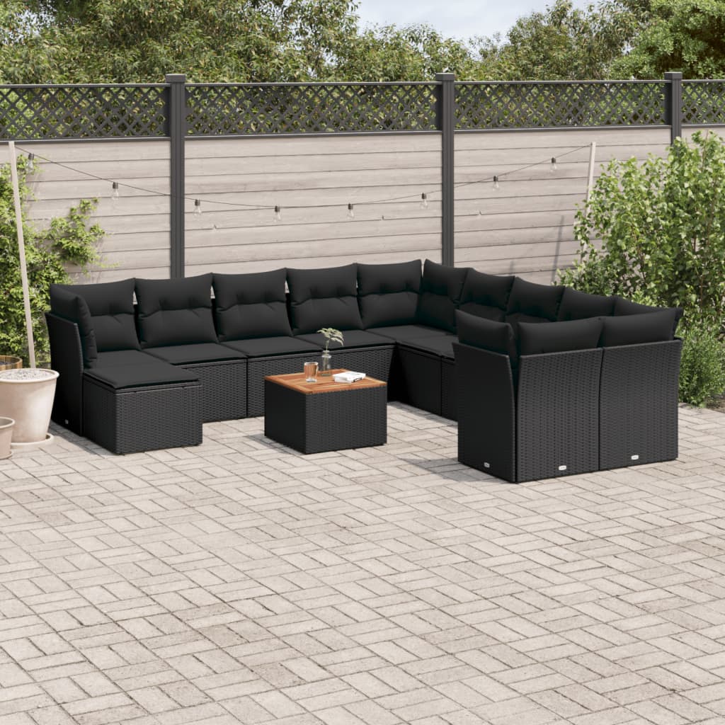 sofasæt til haven 12 dele med hynder polyrattan sort