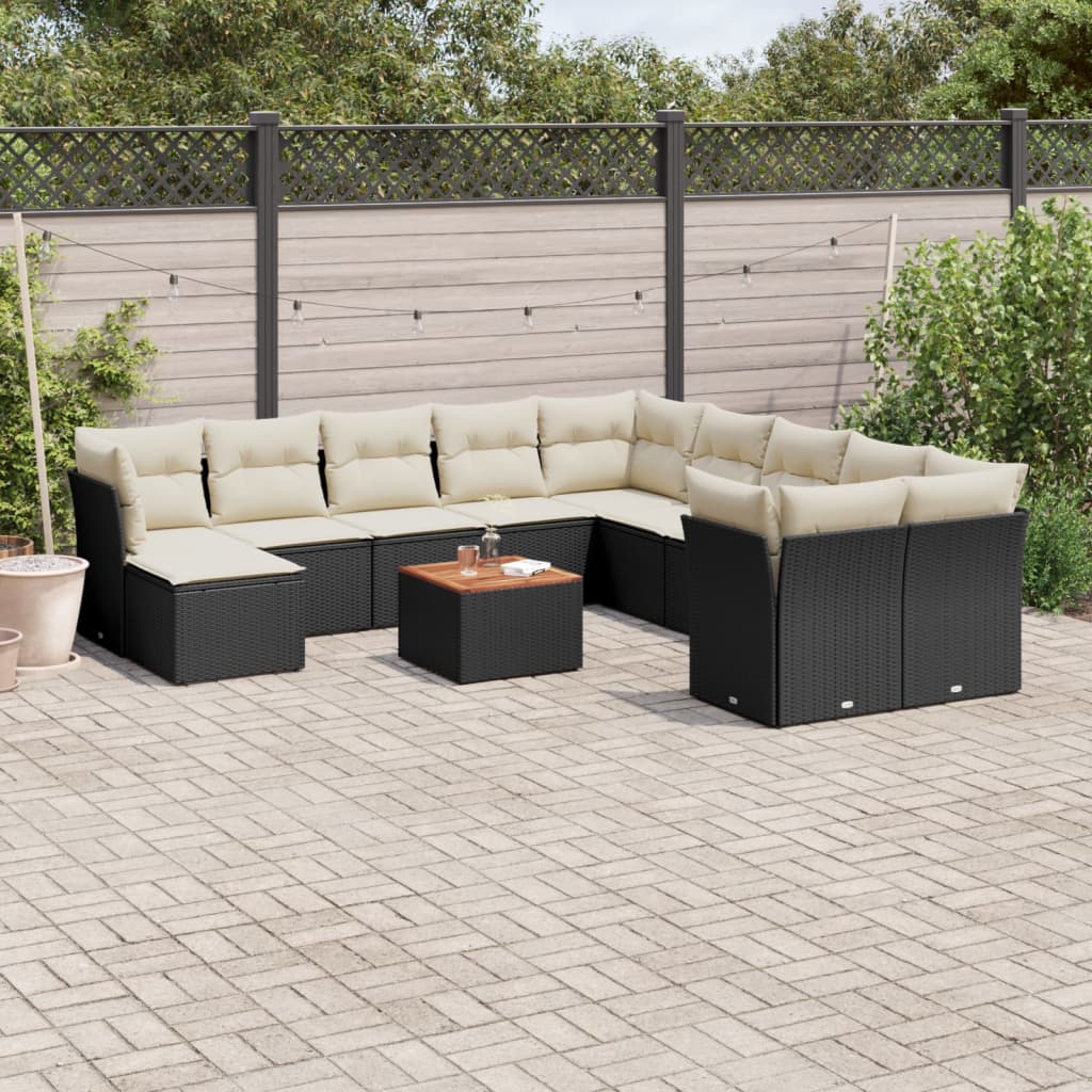 sofasæt til haven 12 dele med hynder polyrattan sort