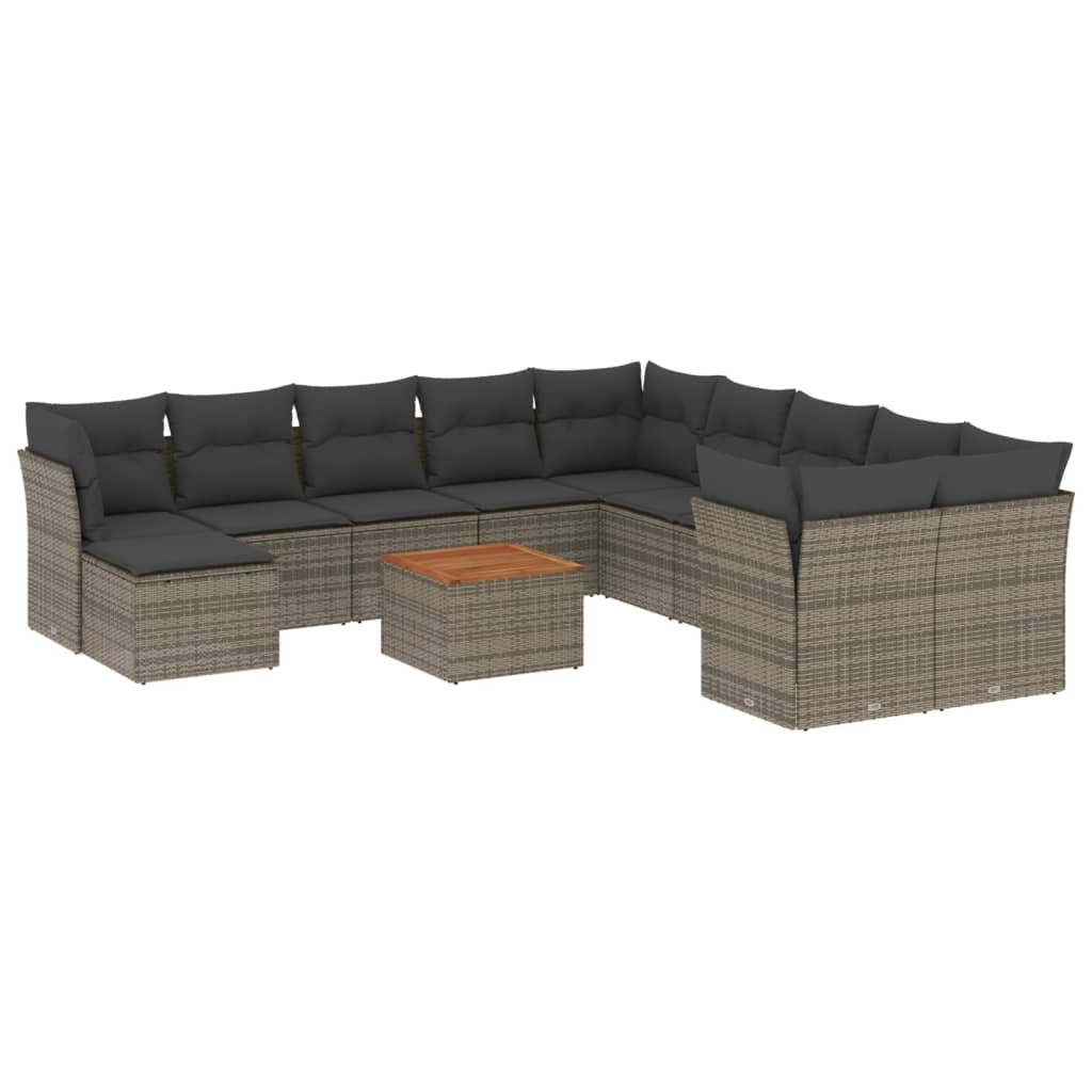 sofasæt til haven 12 dele med hynder polyrattan grå