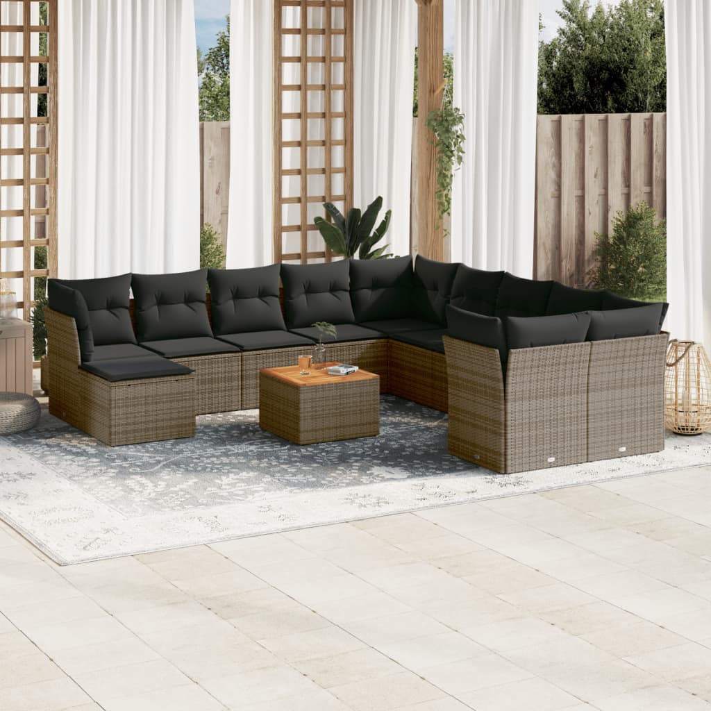 sofasæt til haven 12 dele med hynder polyrattan grå