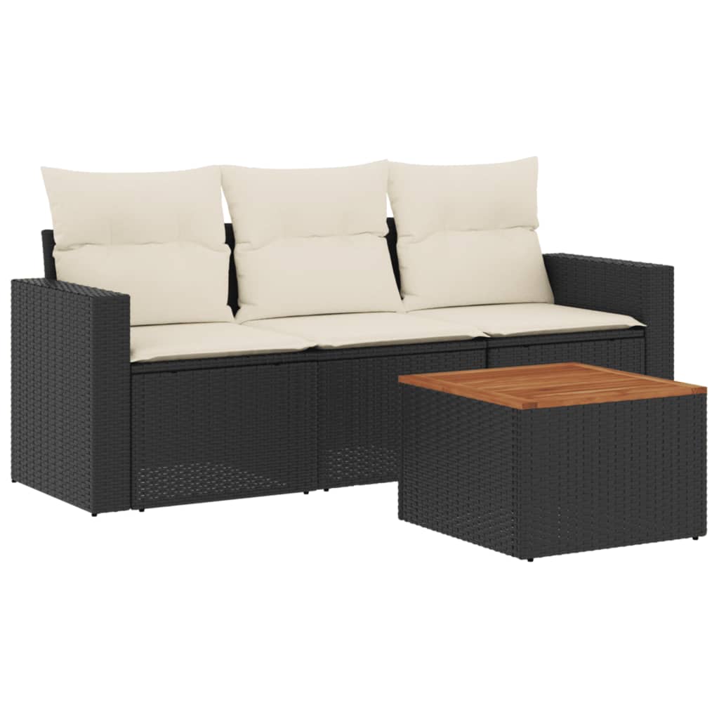 sofasæt til haven 4 dele med hynder polyrattan sort