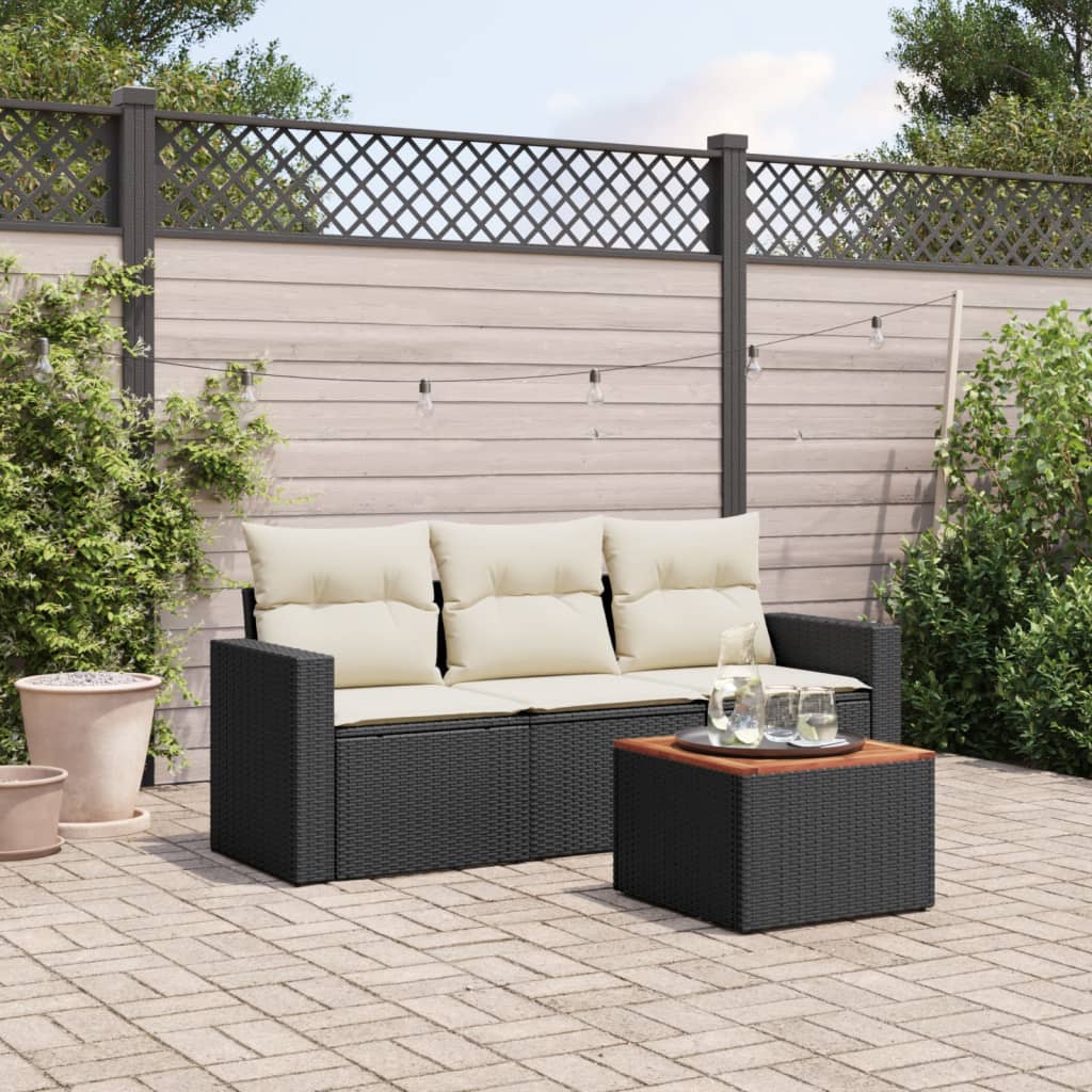 sofasæt til haven 4 dele med hynder polyrattan sort