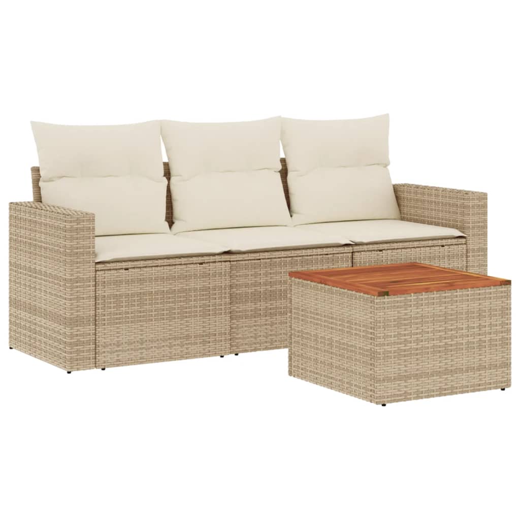 sofasæt til haven 4 dele med hynder polyrattan beige