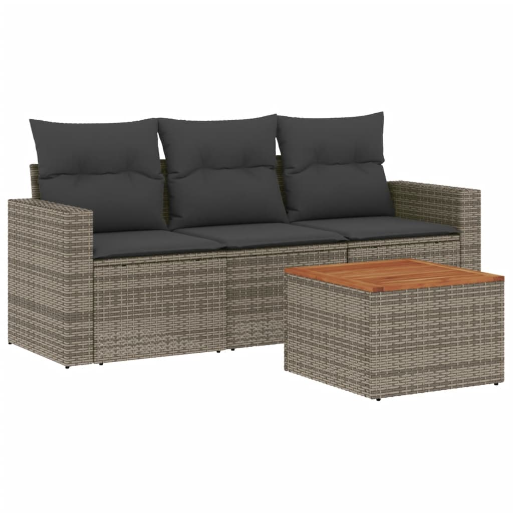 sofasæt til haven 4 dele med hynder polyrattan grå