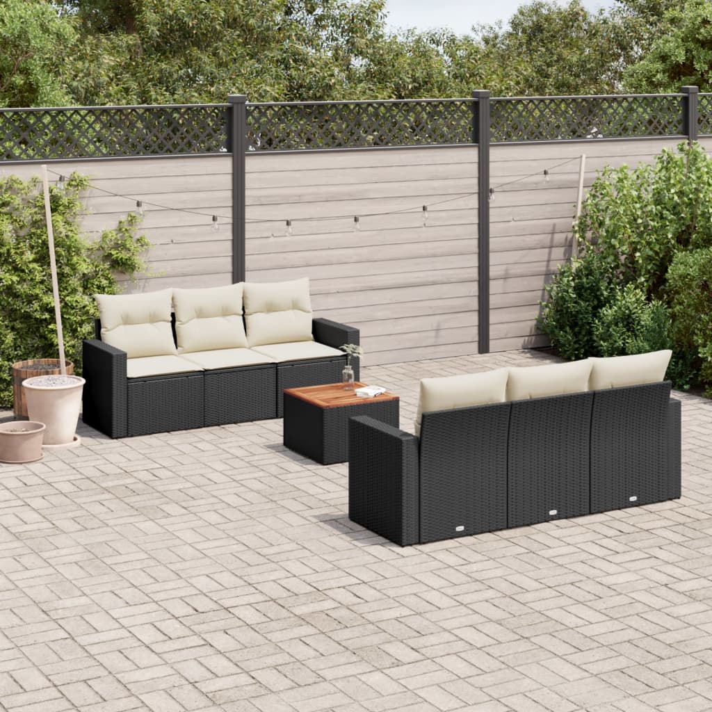 sofasæt til haven 7 dele med hynder polyrattan sort