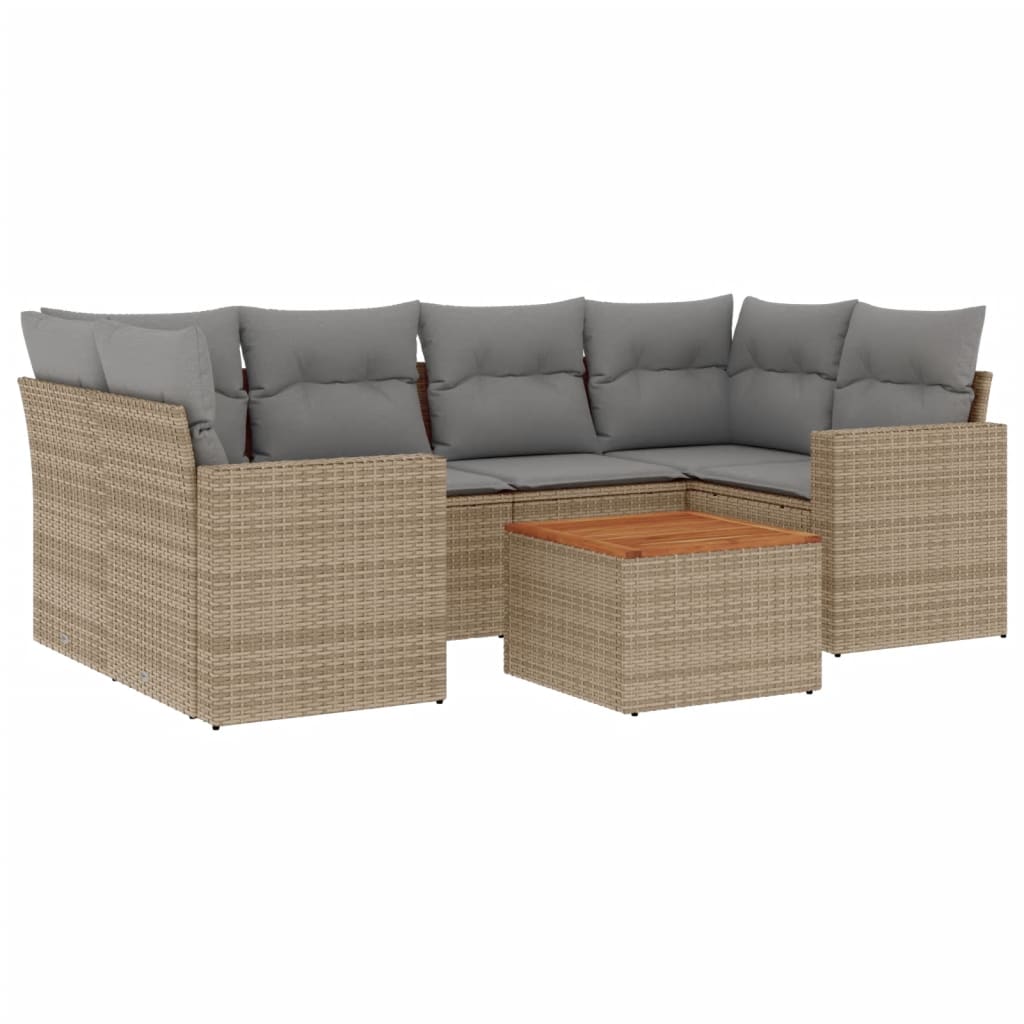 sofasæt til haven 7 dele med hynder polyrattan beige
