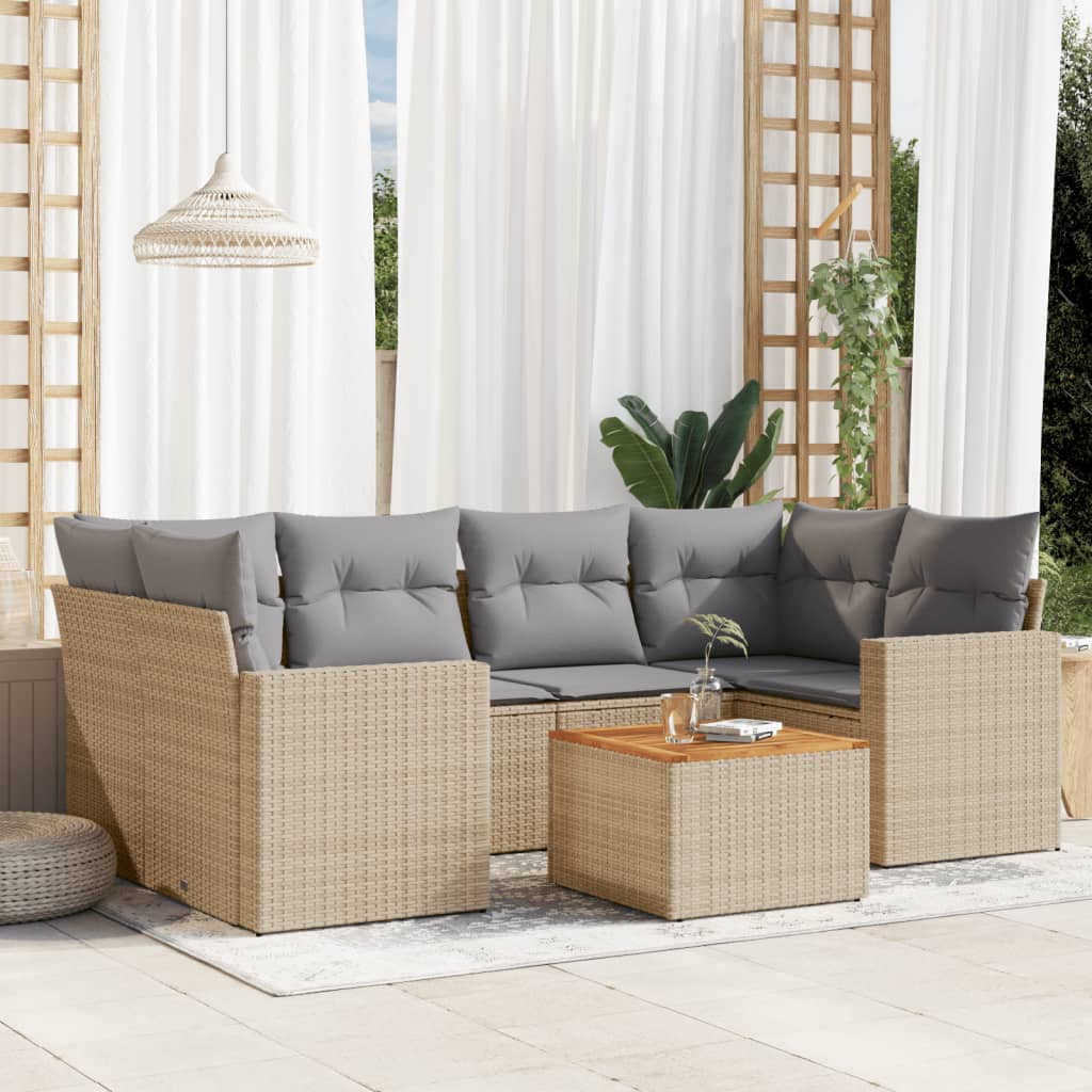sofasæt til haven 7 dele med hynder polyrattan beige