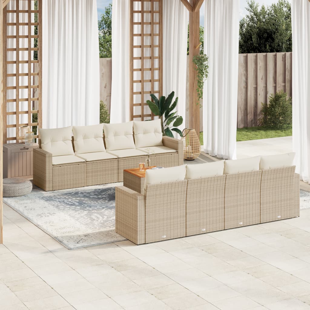 sofasæt til haven 9 dele med hynder polyrattan beige