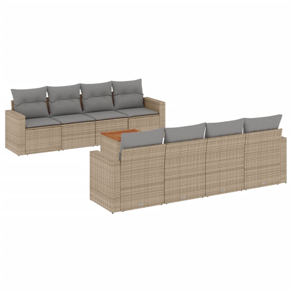 sofasæt til haven 9 dele med hynder polyrattan beige