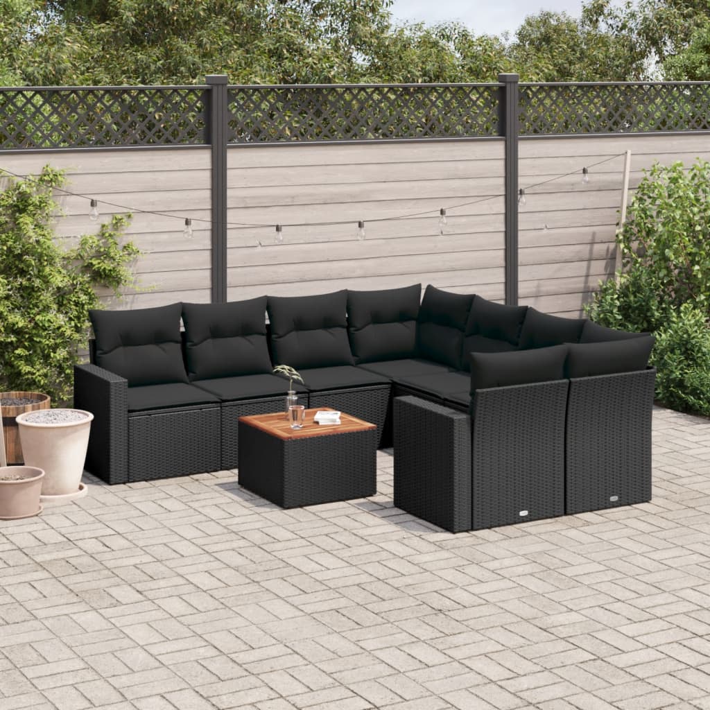 sofasæt til haven 9 dele med hynder polyrattan sort