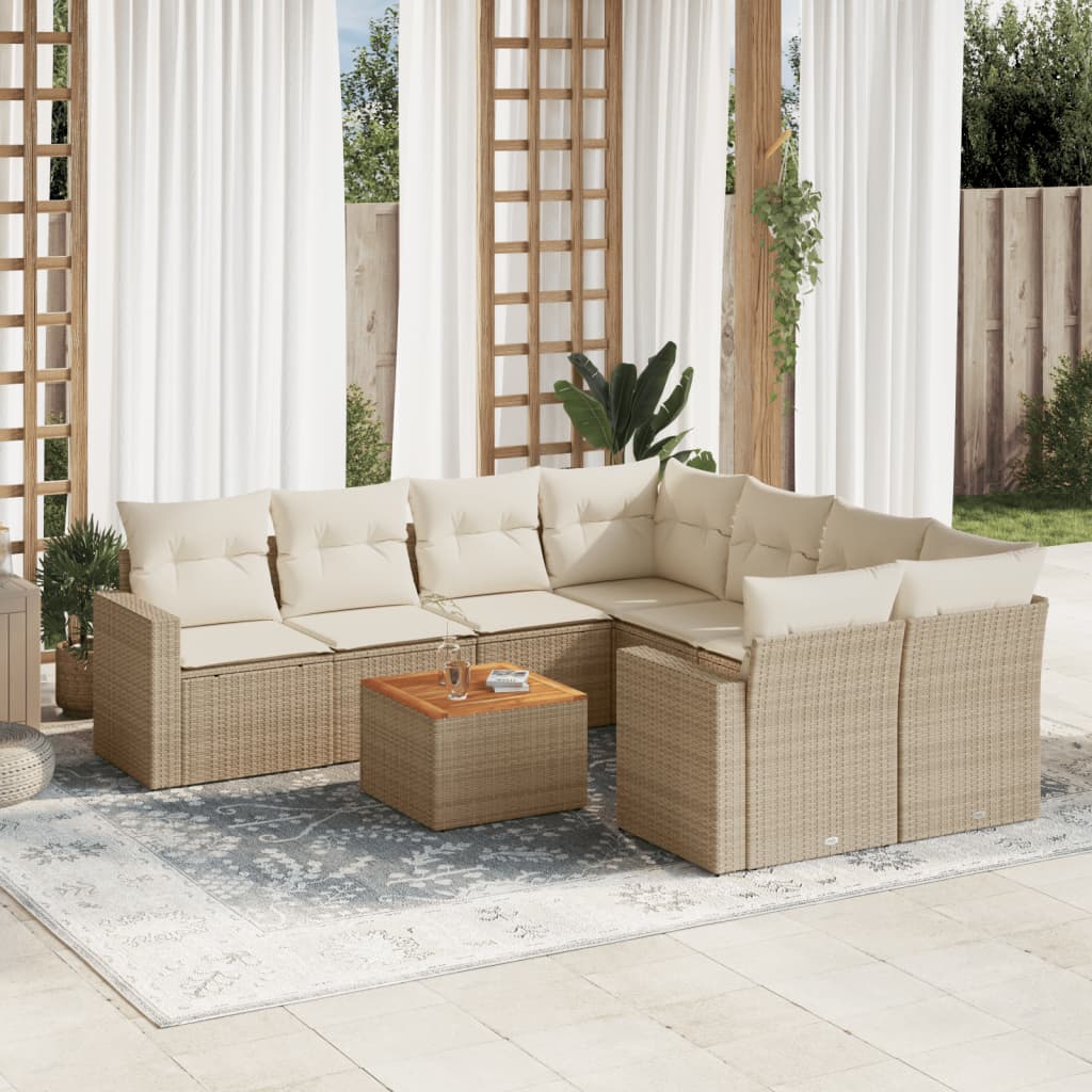 sofasæt til haven 9 dele med hynder polyrattan beige