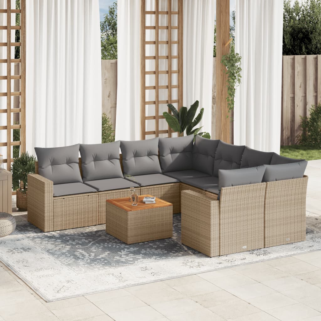 sofasæt til haven 9 dele med hynder polyrattan beige