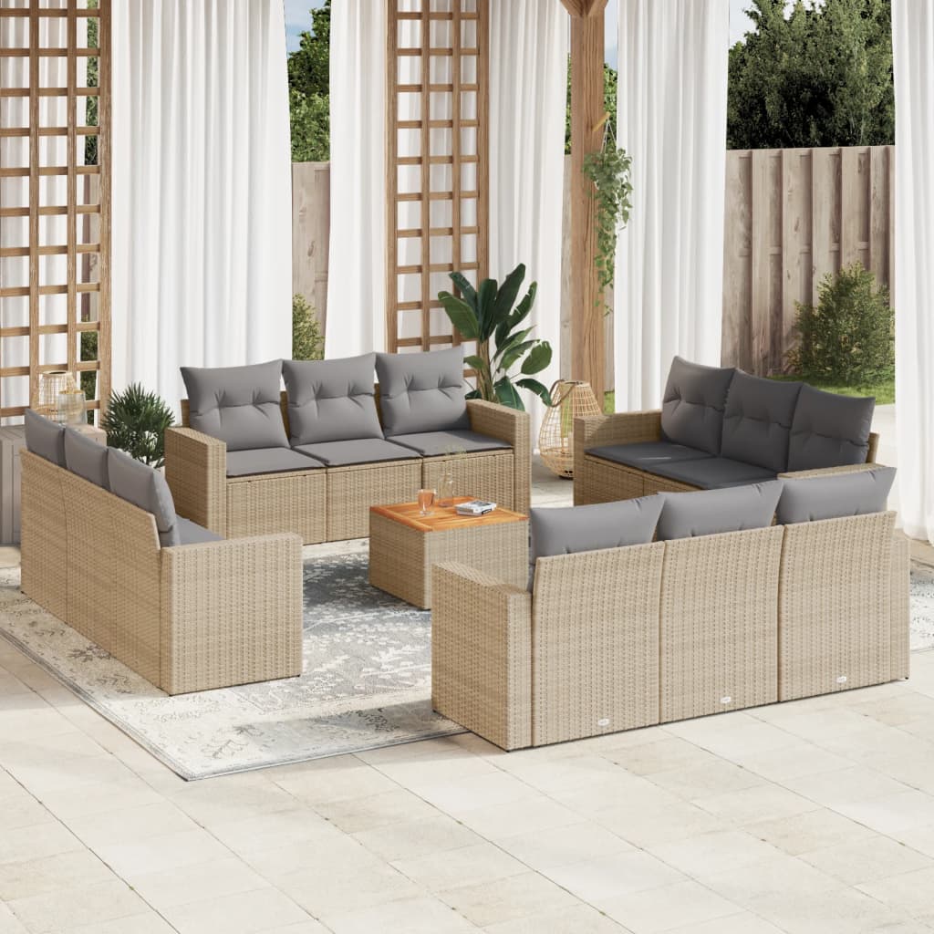 sofasæt til haven 13 dele med hynder polyrattan beige