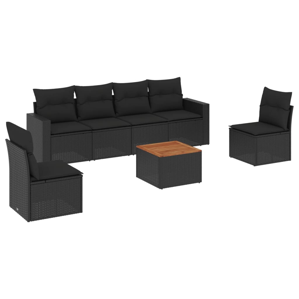 sofasæt til haven 7 dele med hynder polyrattan sort