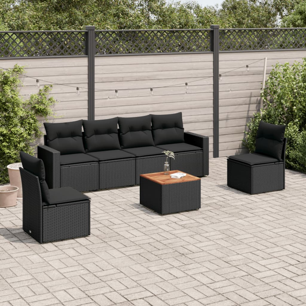 sofasæt til haven 7 dele med hynder polyrattan sort