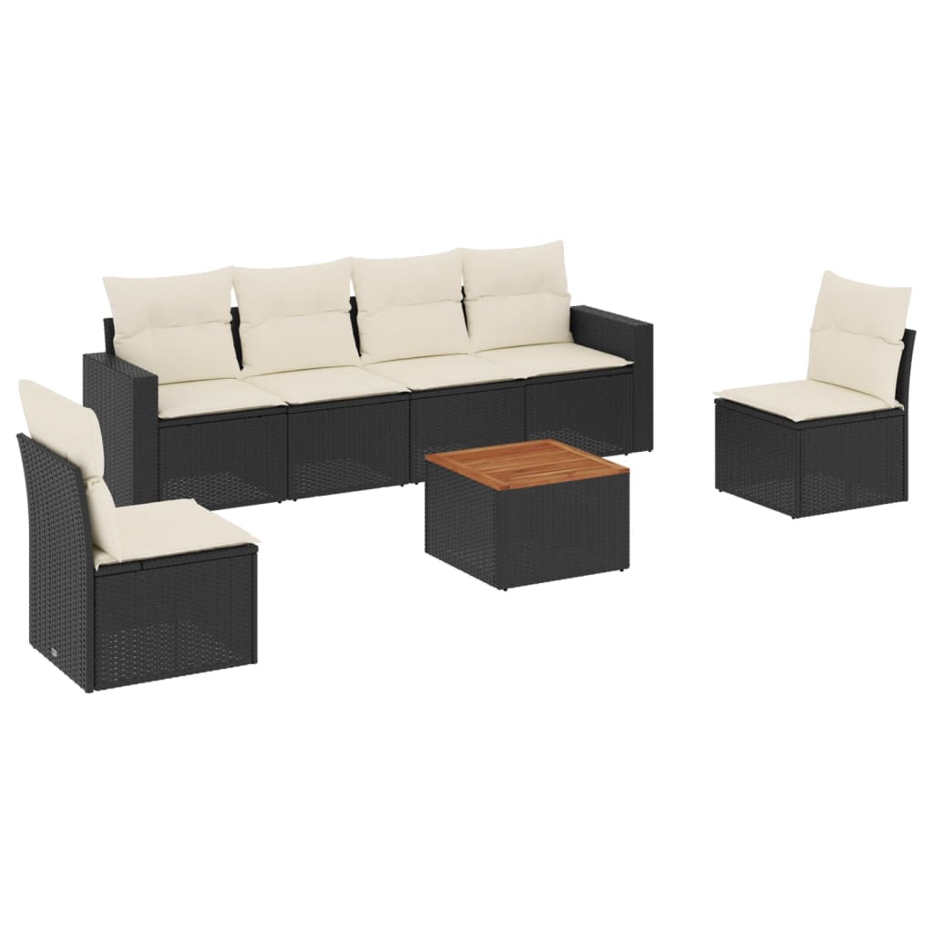 sofasæt til haven 7 dele med hynder polyrattan sort