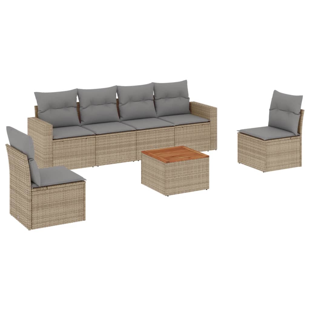 sofasæt til haven 7 dele med hynder polyrattan beige