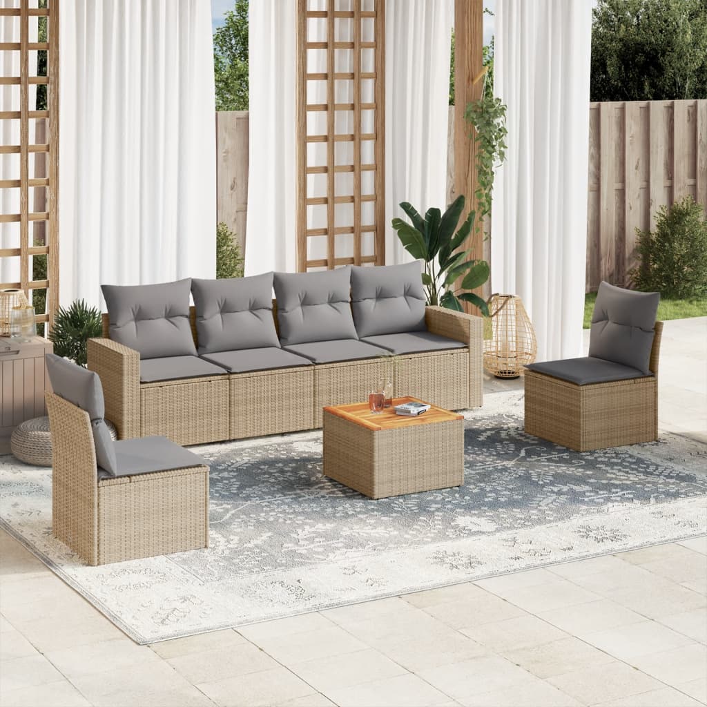 sofasæt til haven 7 dele med hynder polyrattan beige