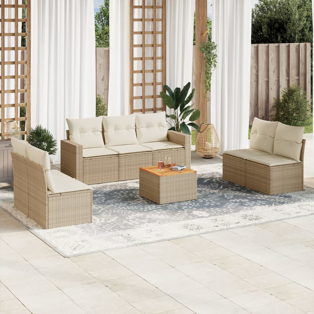 sofasæt til haven 8 dele med hynder polyrattan beige