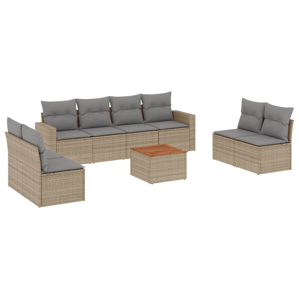 sofasæt til haven 9 dele med hynder polyrattan beige