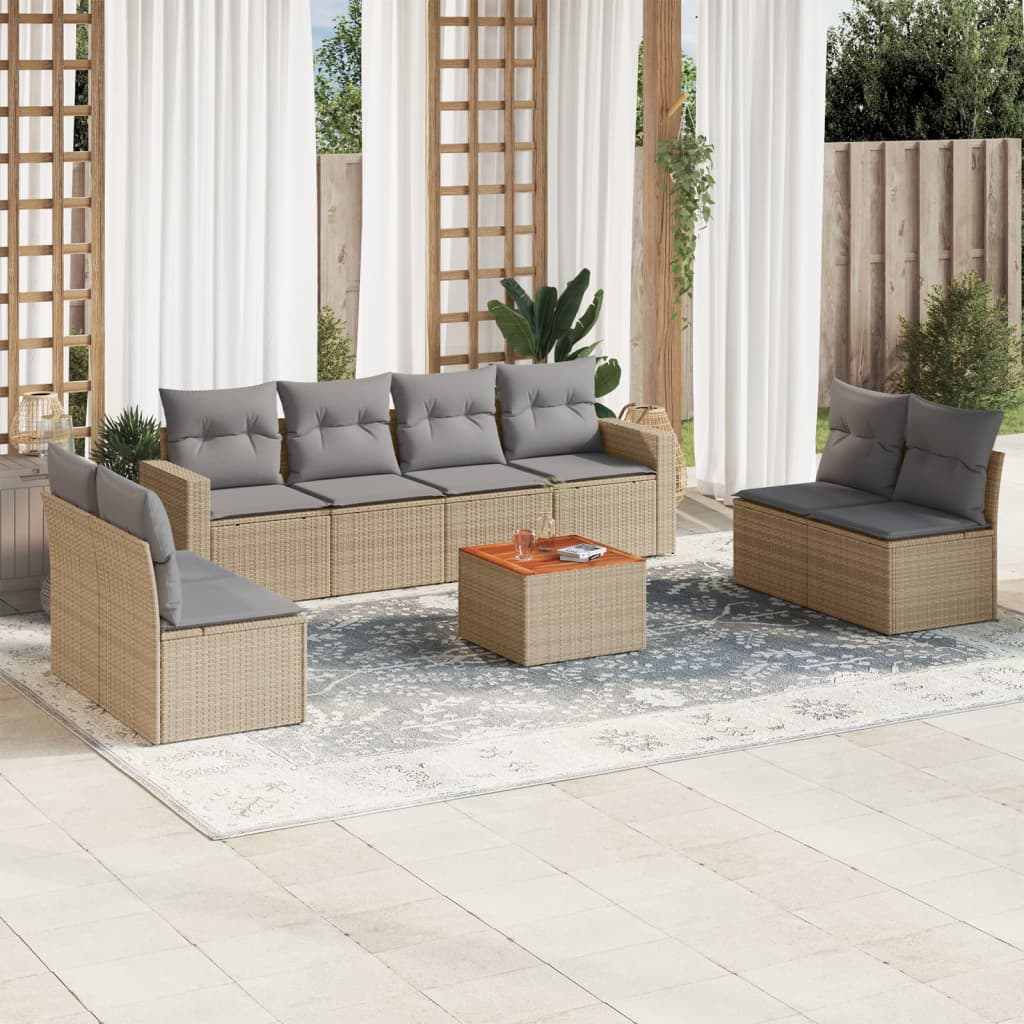 sofasæt til haven 9 dele med hynder polyrattan beige