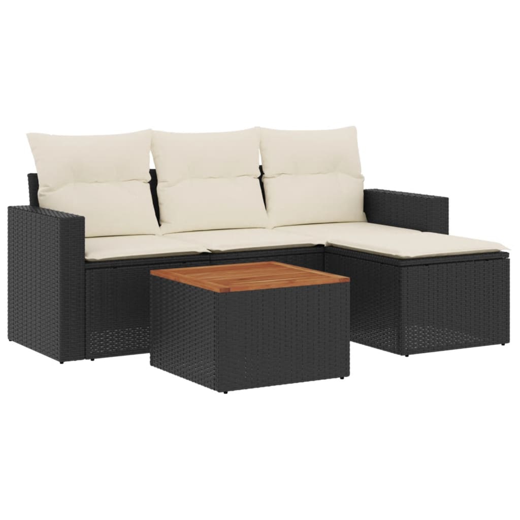 sofasæt til haven 5 dele med hynder polyrattan sort