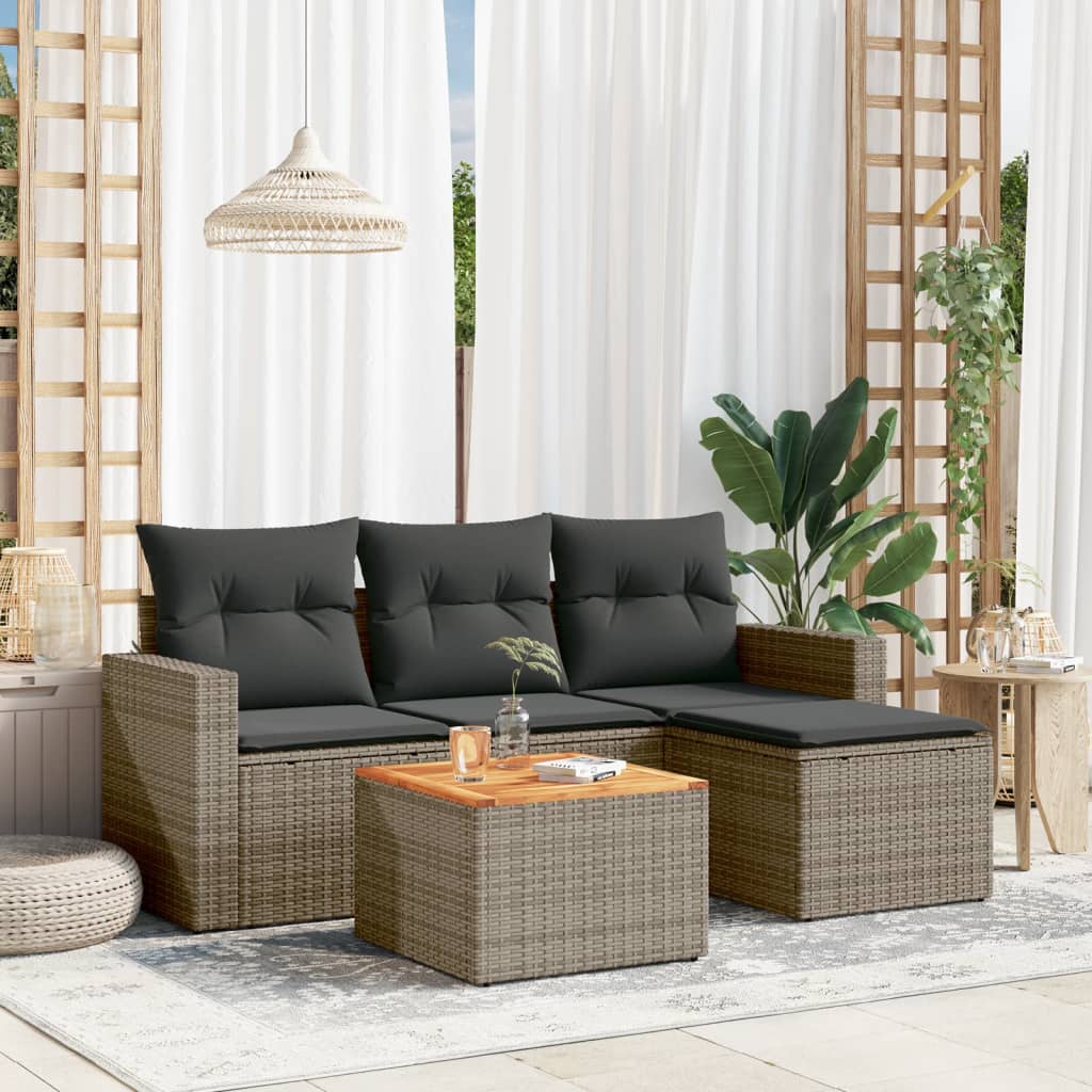 sofasæt 5 dele med hynder polyrattan grå
