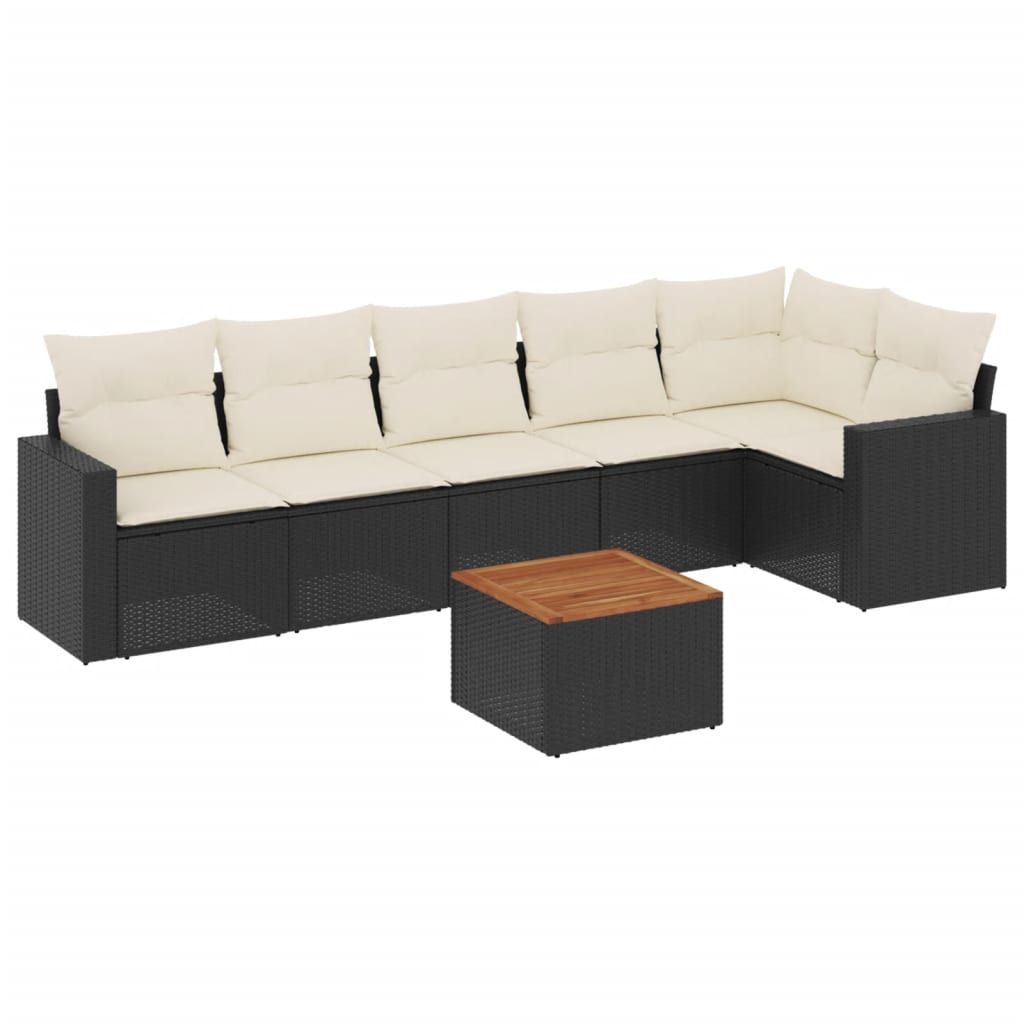sofasæt til haven 7 dele med hynder polyrattan sort