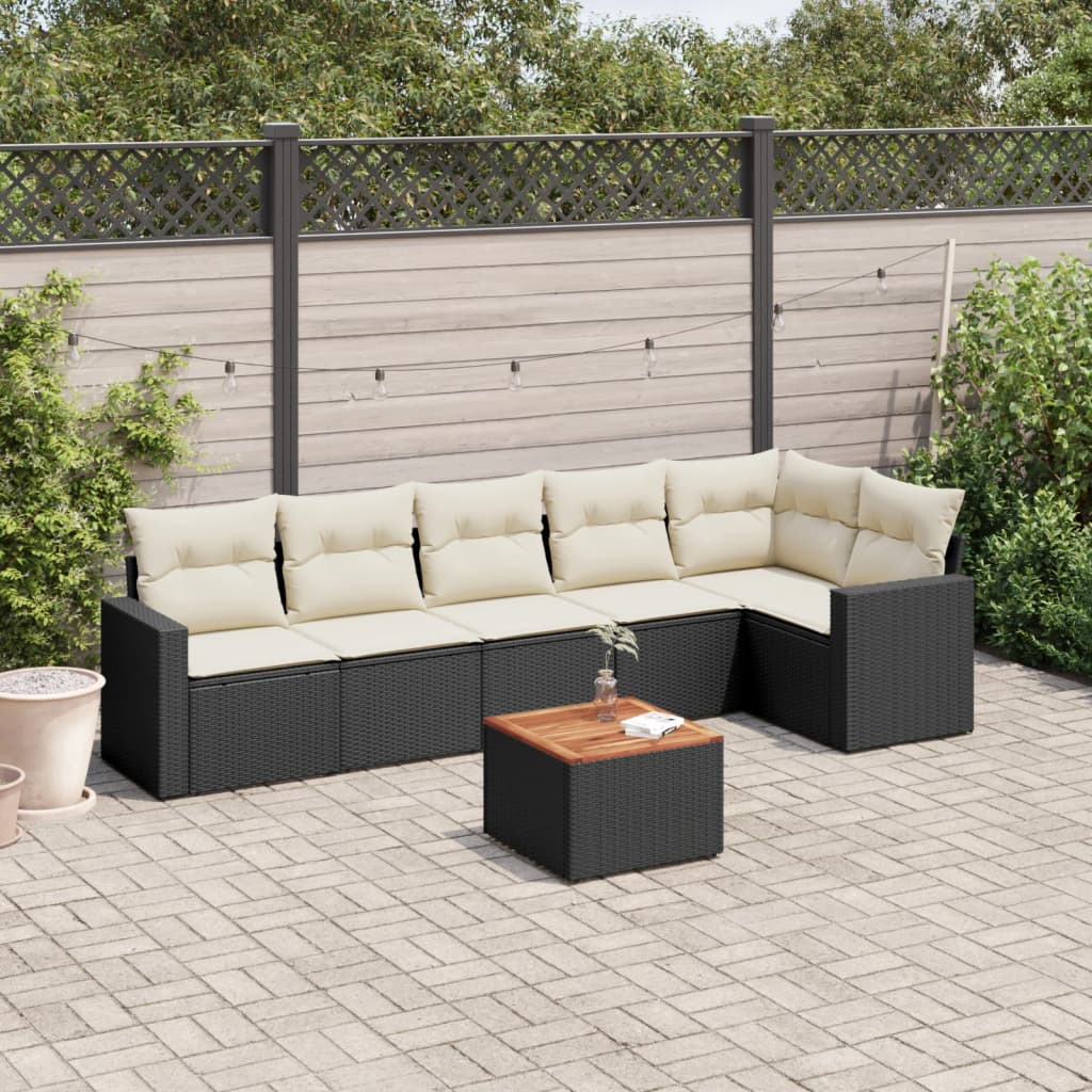 sofasæt til haven 7 dele med hynder polyrattan sort